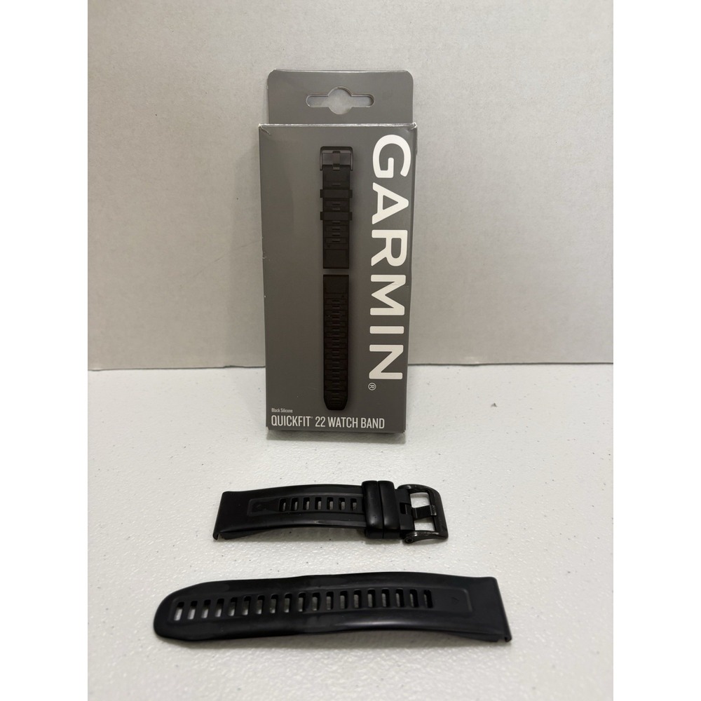 Garmin Original Quickfit 22 Black Watch Band Silicone Strap With Loops OEM
